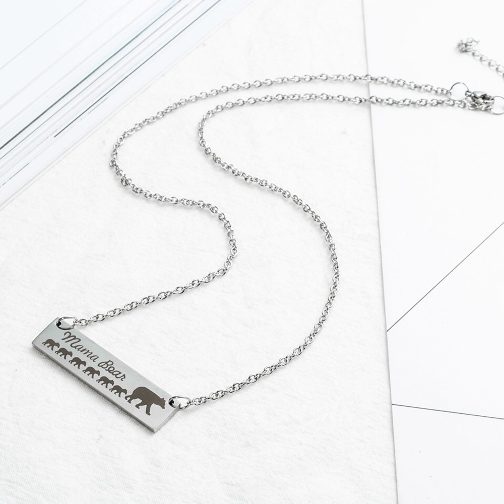 Mama Bear Stainless Steel Bar Necklace - Picture 4 of 7
